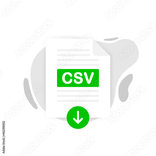 Download CSV icon file with label on white background. Downloading document concept. Vector illustration.