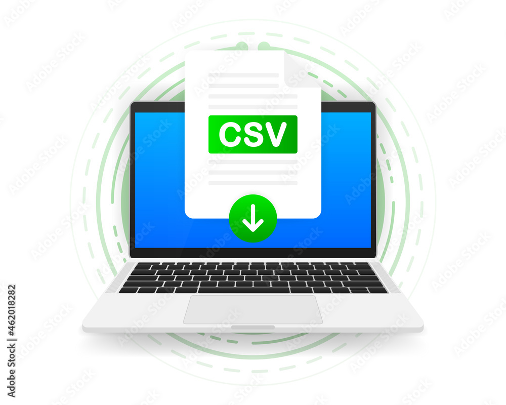 Download CSV icon file with label on screen computer. Downloading document concept. Vector illustration. Download CSV icon file with label on screen computer. Downloading document concept. Vector illustration.