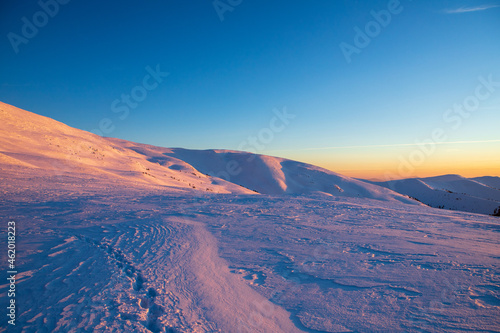 Evening winter mountains.