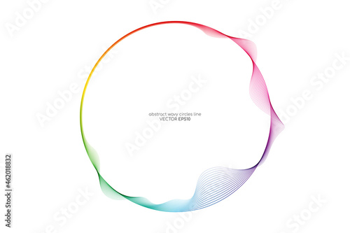 Vector abstract circles lines wavy in round frame colorful rainbow isolated on white background with empty space for text
