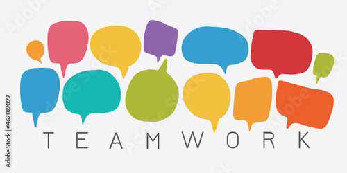 Set of colorful speech chatting bubble vector. Business team working together, brainstorming, discussing ideas for project, cooperation, partnership, sharing your opinion workspace dialog news concept