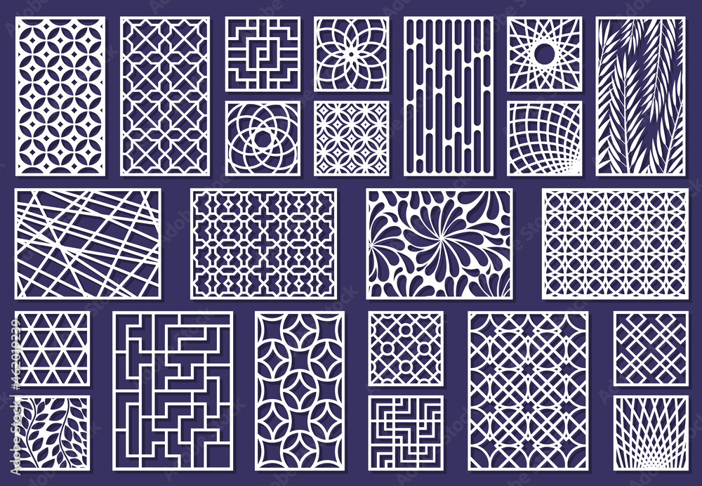 Laser cut template patterns, paper art or metal cutting panels. Abstract  texture decorative laser cut panels vector illustration set. Cutting  engraving panels Stock Vector | Adobe Stock