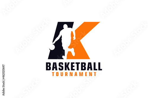 Letter K with Basketball Logo Design. Vector Design Template Elements for Sport Team or Corporate Identity.