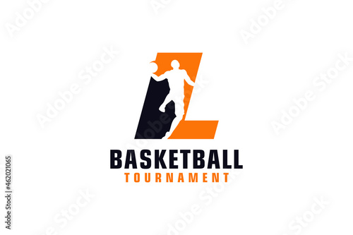 Letter L with Basketball Logo Design. Vector Design Template Elements for Sport Team or Corporate Identity.