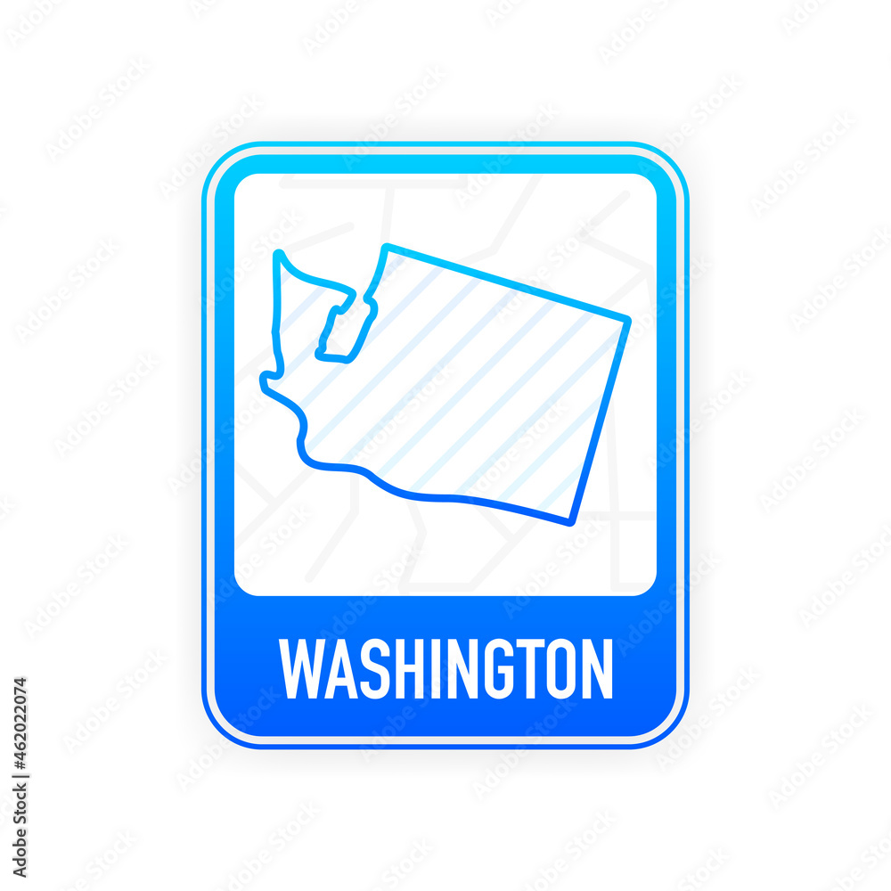 Washington - U.S. state. Contour line in white color on blue sign. Map of The United States of America. Vector illustration. Washington - U.S. state. Contour line in white color on blue sign. Map of The United States of America. Vector illustration.