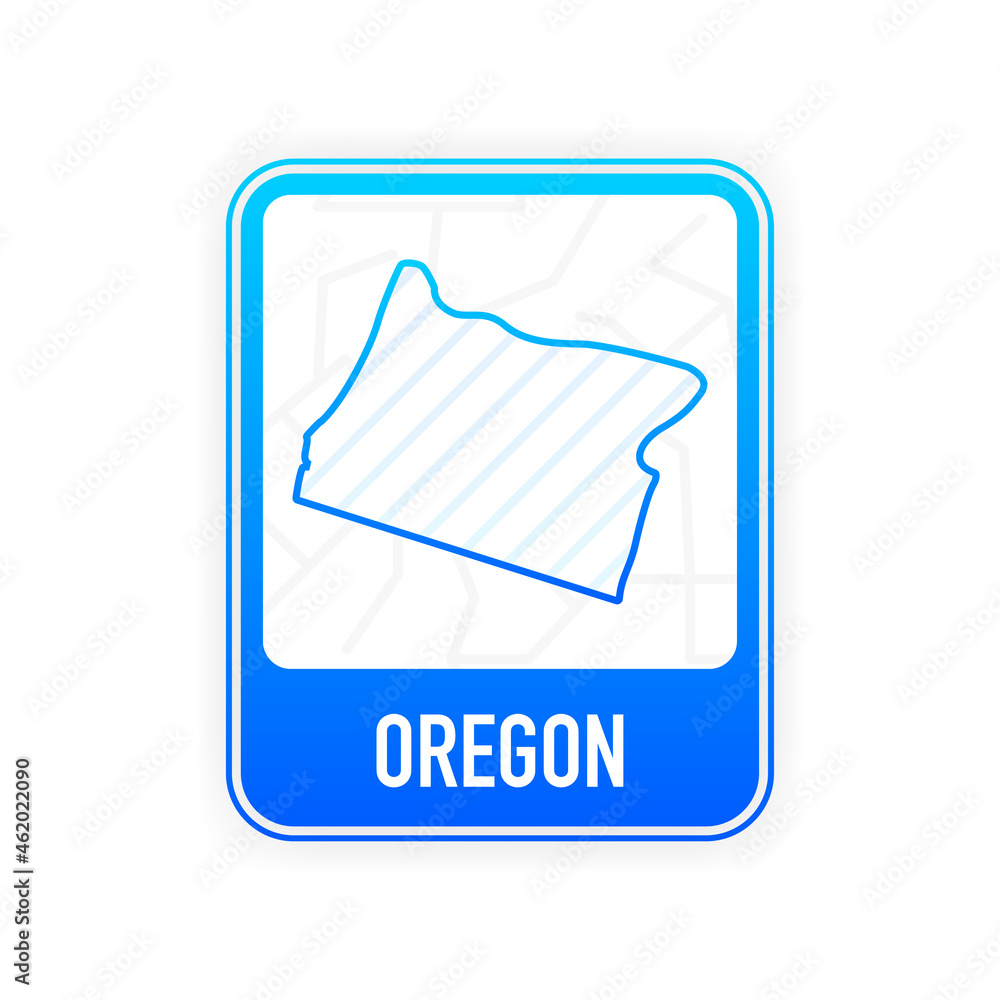 Oregon - U.S. state. Contour line in white color on blue sign. Map of The United States of America. Vector illustration.