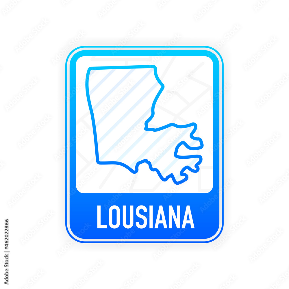 Lousiana - U.S. state. Contour line in white color on blue sign. Map of The United States of America. Vector illustration. Lousiana - U.S. state. Contour line in white color on blue sign. Map of The United States of America. Vector illustration.