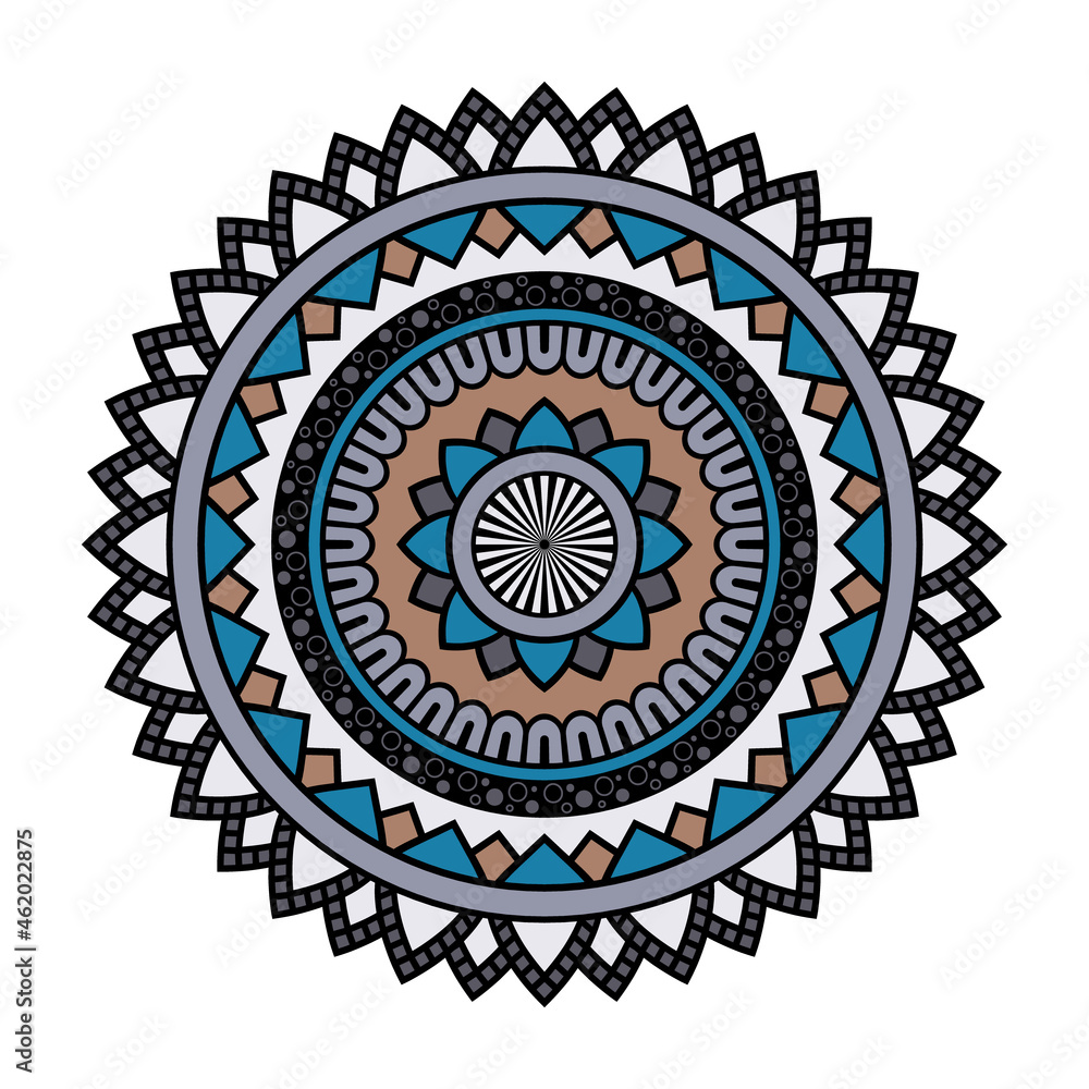 Vector mandala isolated on white background. Pattern in blue and brown colors. Vintage decorative element for design