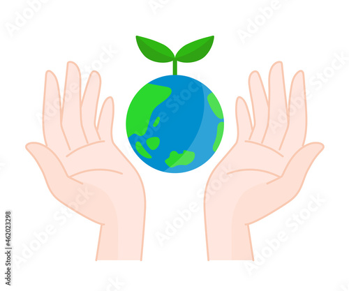 Raise the planet earth icon for ecology inspired by Sustainable Development Goals. Vector illustration isolated on white background.
