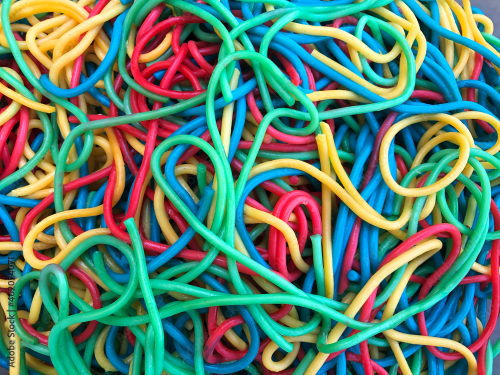 Close up of multicoloured spaghetti 