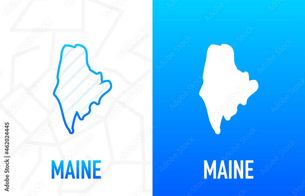 Maine - U.S. state. Contour line in white and blue color on two face background. Map of The United States of America. Vector illustration.