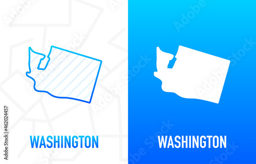 Washington - U.S. state. Contour line in white and blue color on two face background. Map of The United States of America. Vector illustration. photo