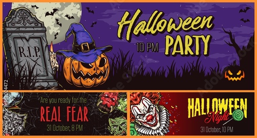 Happy Halloween vintage horizontal banners