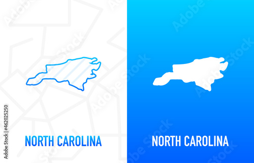 North Carolina - U.S. state. Contour line in white and blue color on two face background. Map of The United States of America. Vector illustration.