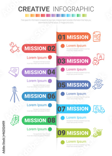 Infographic design elements for your business with 9 options, parts, steps or processes, Vector Illustration. 