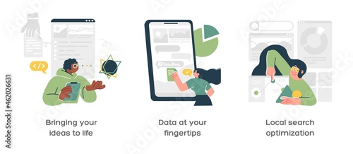 Enterprise strategy development abstract concept vector illustration set. Business analytics and business rules, application software.