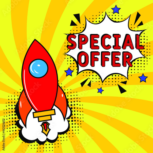 Comic book explosion with text Special offer, vector illustration. Special offer in comic pop art style. Comic advertising concept with Special offer wording. Modern Web Banner Element