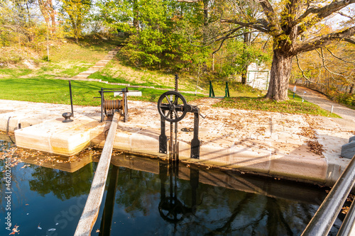 Details of the Jones Falls Locks on the Rideau Canal between Kingston and Ottawa, a heritage water way in Ontario Canada. Shot in October. photo