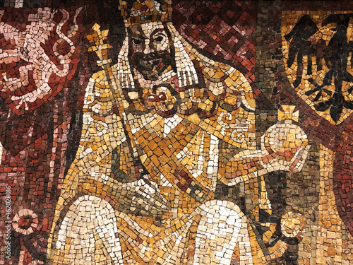 Mosaic of the king holding his royal sceptre  photo