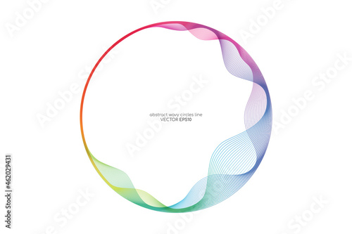Vector abstract circles lines wavy in round frame colorful rainbow isolated on white background with empty space for text