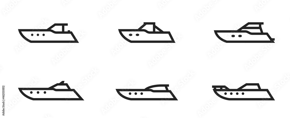 powerboat line icon set. motor boats for travel and rest. isolated vector images