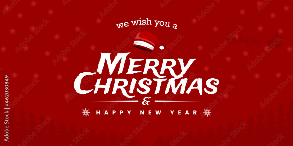 merry christmas greeting card design. we wish you a merry christmas, red background. snow. christmas tree, santa-claus