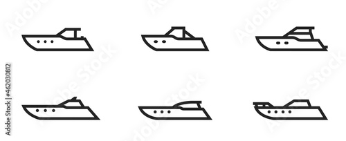 powerboat line icon set. motor boats for travel and rest. isolated vector images