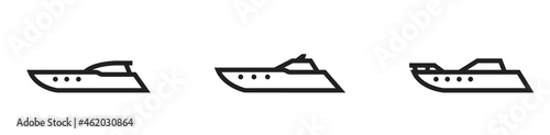 speedboat line icon set. motor boats for sea trip. isolated vector images