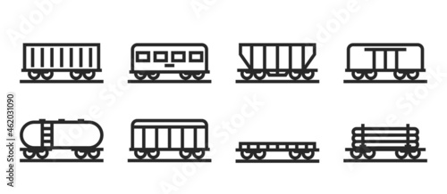 train wagon line icon set. railway freight cars symbols. isolated vector images