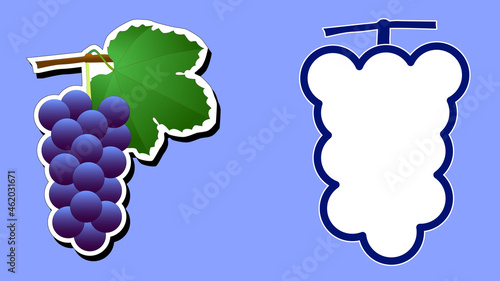 葉が付いたブドウのステッカーとブドウの形のフレームのセット
