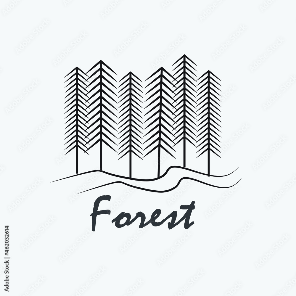 Forest icons with lined pine forest theme