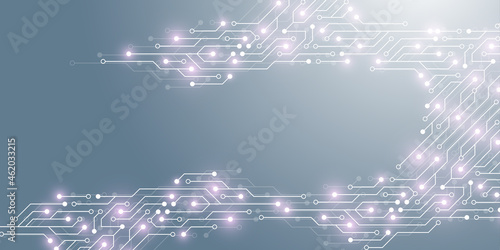 Computer motherboard background with circuit board electronic elements. Electronic texture for computer technology, engineering concept. Motherboard integrated computing illustration.