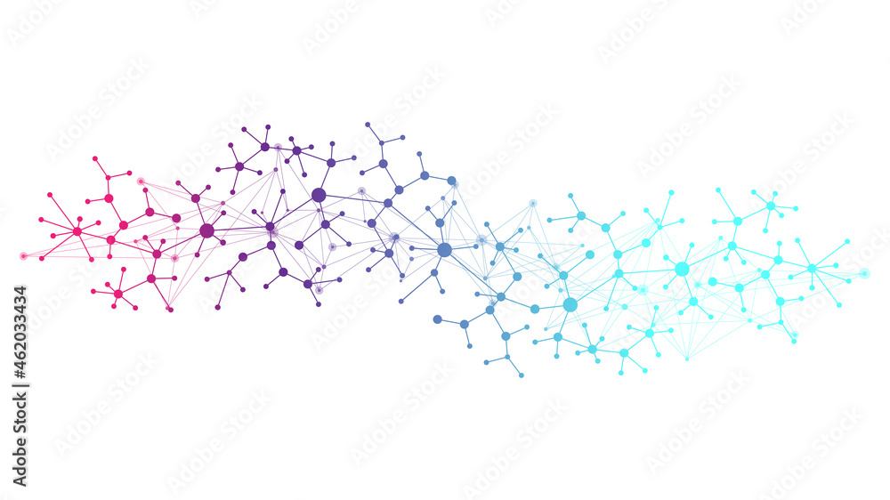 Colorful molecules background. DNA helix, DNA strand, DNA Test. Molecule or atom, neurons. Abstract structure for science or medical background. Scientific blue banner design template illustration. Colorful molecules background. DNA helix, DNA strand, DNA Test. Molecule or atom, neurons. Abstract structure for science or medical background. Scientific blue banner design template illustration.