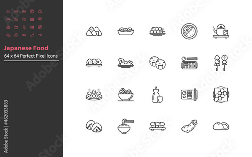 set of japanese food thin line icons, traditional asian food
