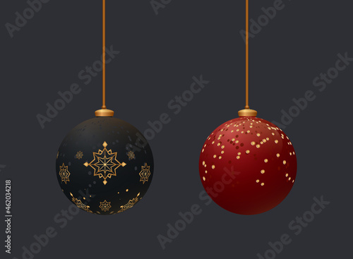 Luxury christmas toys. Matte and glass balls. New year decoration elements. Christmass tree tradition toys