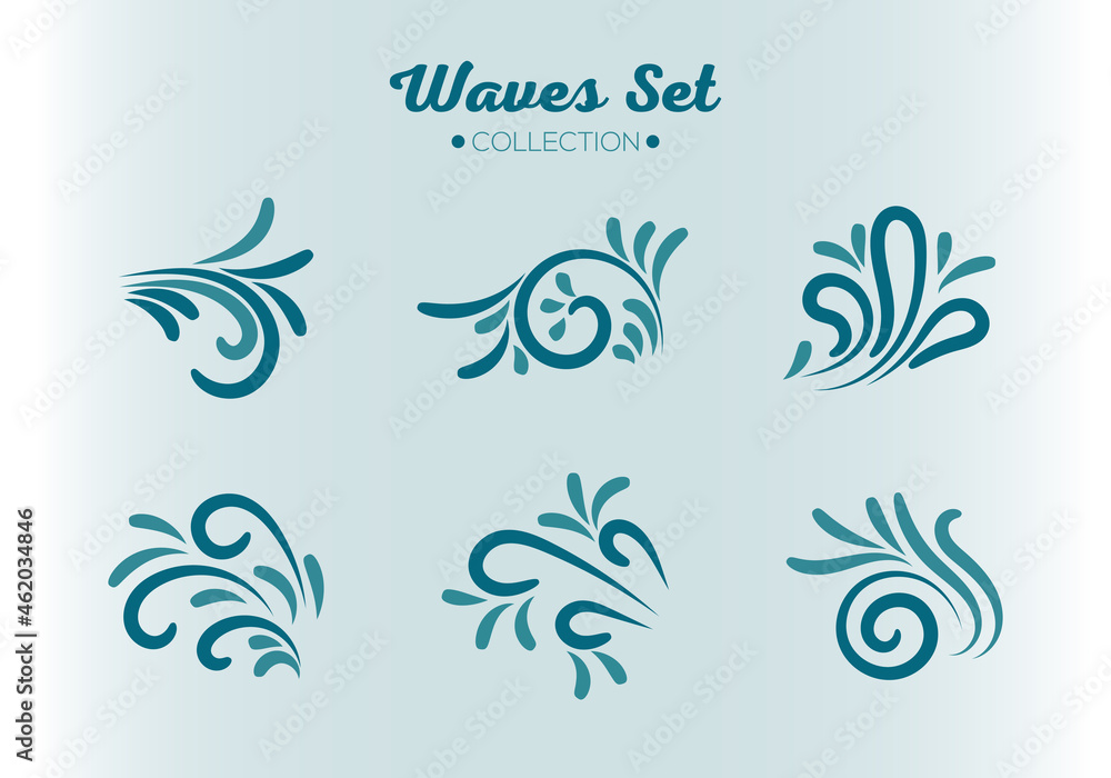Vector illustration set of sea waves, natural water
