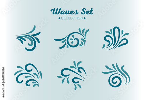 Vector illustration set of sea waves, natural water