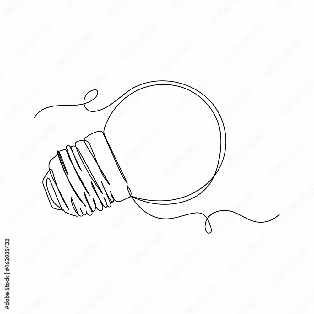 Obraz premium Continuous one line drawing of light bulb in silhouette on a white background. Linear stylized.