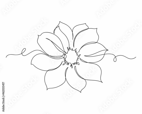 Continuous one line drawing of dahlia flower in silhouette on a white background. Linear stylized.