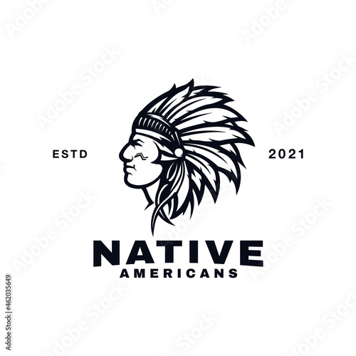 Chief Head Native American Logo Design Inspiration