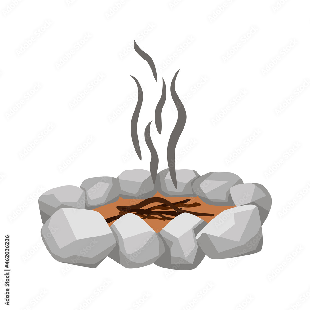 Fotografia Burn out campfire between stone isolated on white background