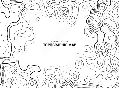 Topographic map abstract background. Outline cartography landscape. Topographic relief map on white backdrop. Modern cover design with wavy lines. Vector illustration with weather map outline pattern.