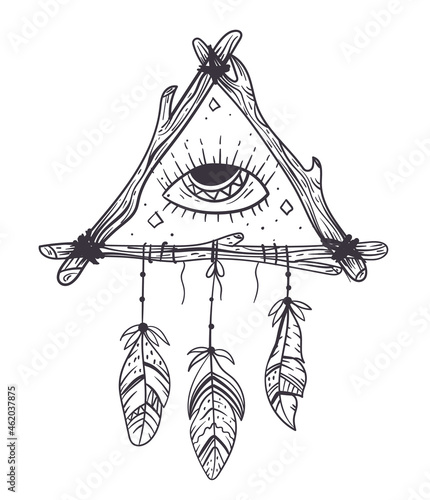 Boho dream eye catcher hand drawn doodle design element concept. Vector cartoon illustration
