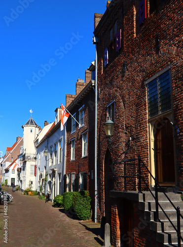 Beautiful street view of Dutch town Amersfoort. Classic architecture of the Netherlands. Autumn in a city. 