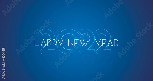Happy New Year 2022 modern light shining typography line design logo white blue background greeting card