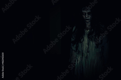 Quadro su tela Portrait of asian woman make up ghost,Scary horror scene for background,Hallowee