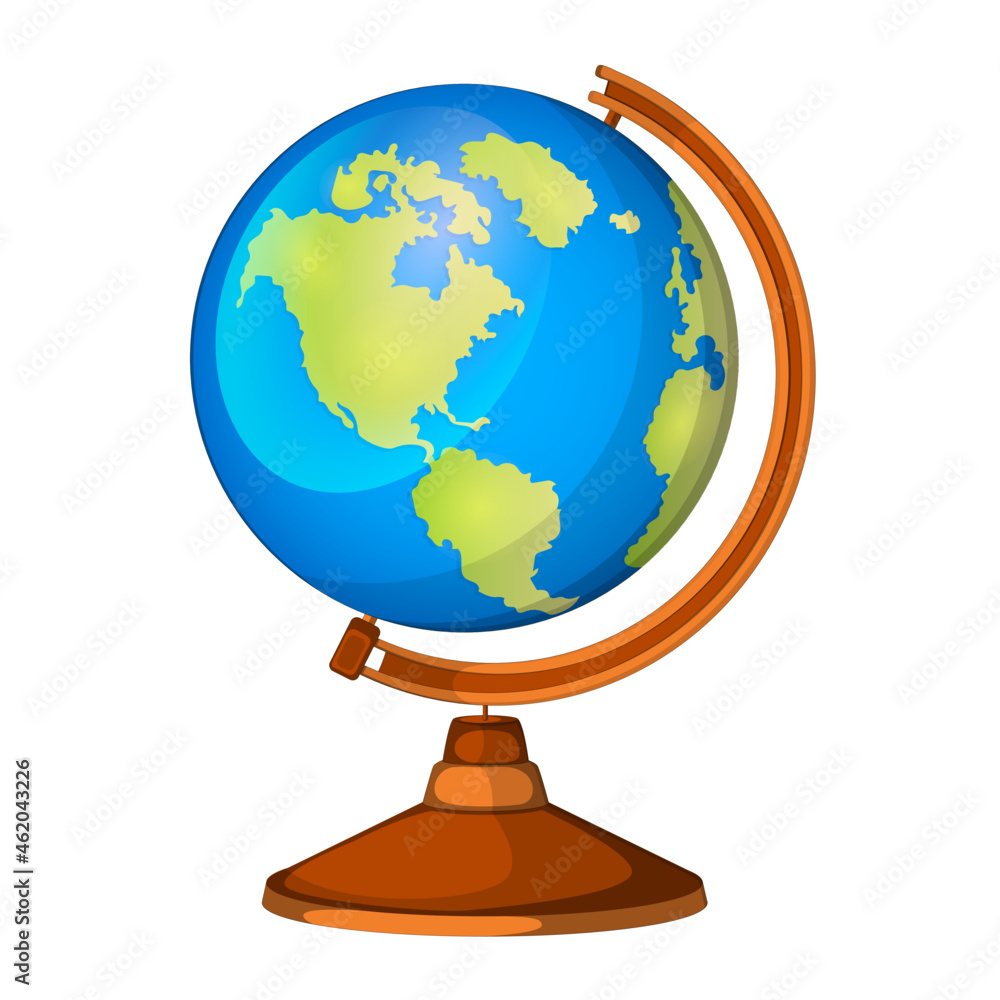 Cartoon globe model on a wooden leg isolated on a white background.Model of the Earth for graphics, clipart etc. Cartoon globe model on a wooden leg isolated on a white background.Model of the Earth for graphics, clipart etc.