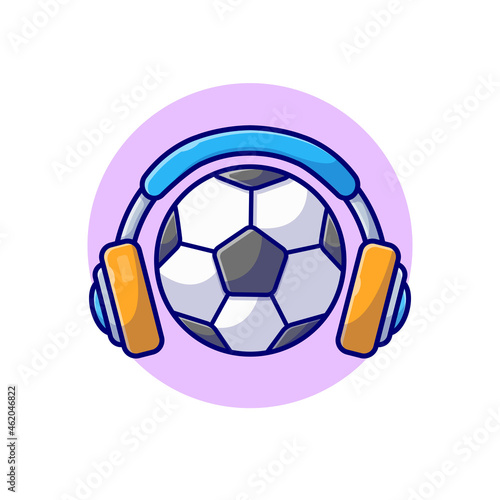 Soccer Ball With Headphone Cartoon Vector Icon Illustration. Sport Technology Icon Concept Isolated Premium Vector. Flat Cartoon Style