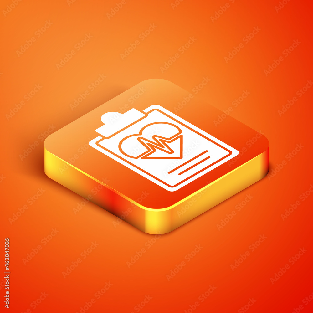 Isometric Health insurance icon isolated on orange background. Patient protection. Security, safety, protection, protect concept. Vector. Isometric Health insurance icon isolated on orange background. Patient protection. Security, safety, protection, protect concept. Vector.