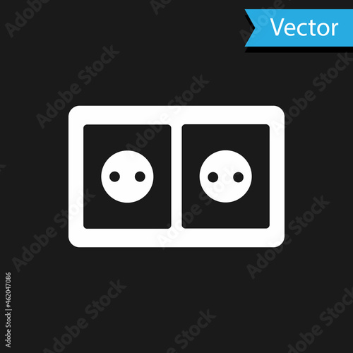 White Electrical outlet icon isolated on black background. Power socket. Rosette symbol. Vector